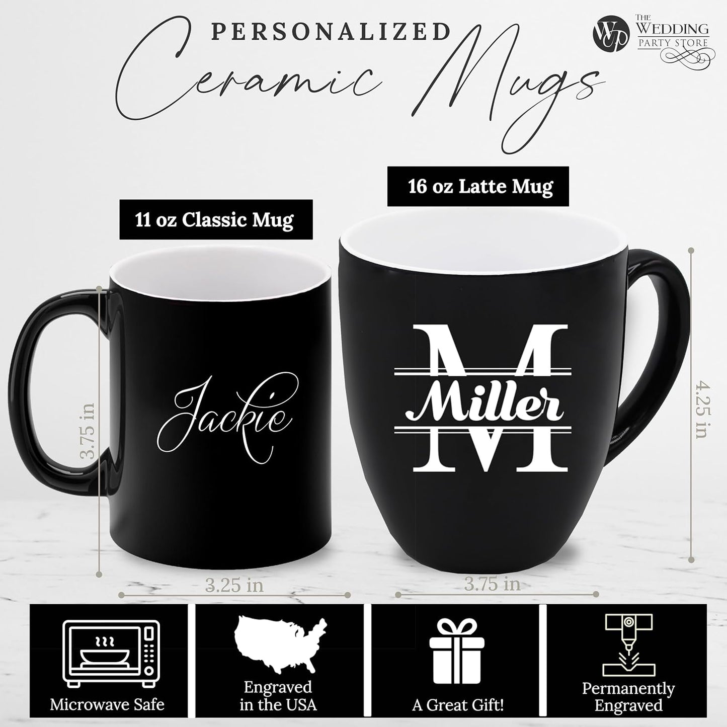 Custom Engraved Coffee Latte Mug - Personalized Coffee and Tea Cup (Black)