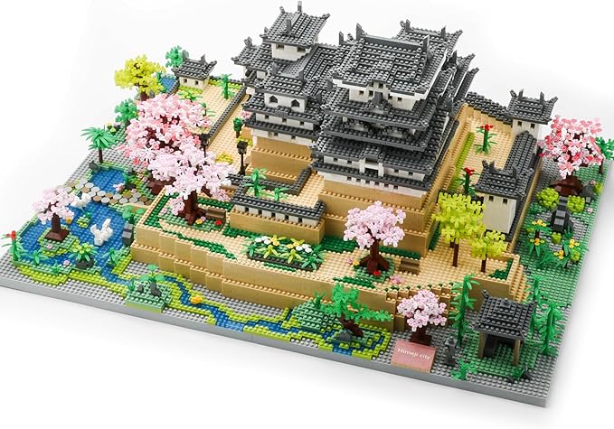 Japanese Micro Building Blocks Sets for Adults 10080 PCS Japan Himeji Castle with Cherry Blossoms Model Kit Big Architecture Landmarks Collection Kit