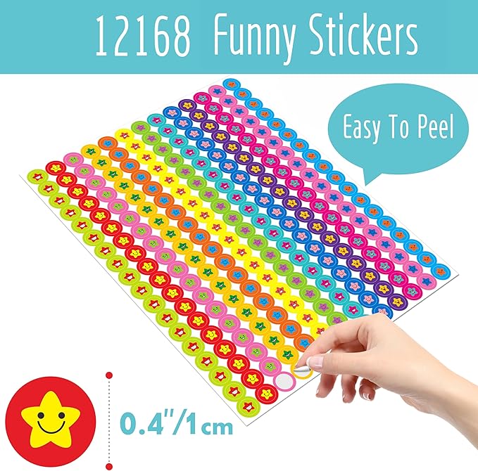 12456 PCS Star Stickers, More Than 12100 Incentive Star Stickers & 288 Gold Foil Star Stickers in 14 Colors and 14 Designs for Reward Behavior Chart (Each Measures 3/8”)