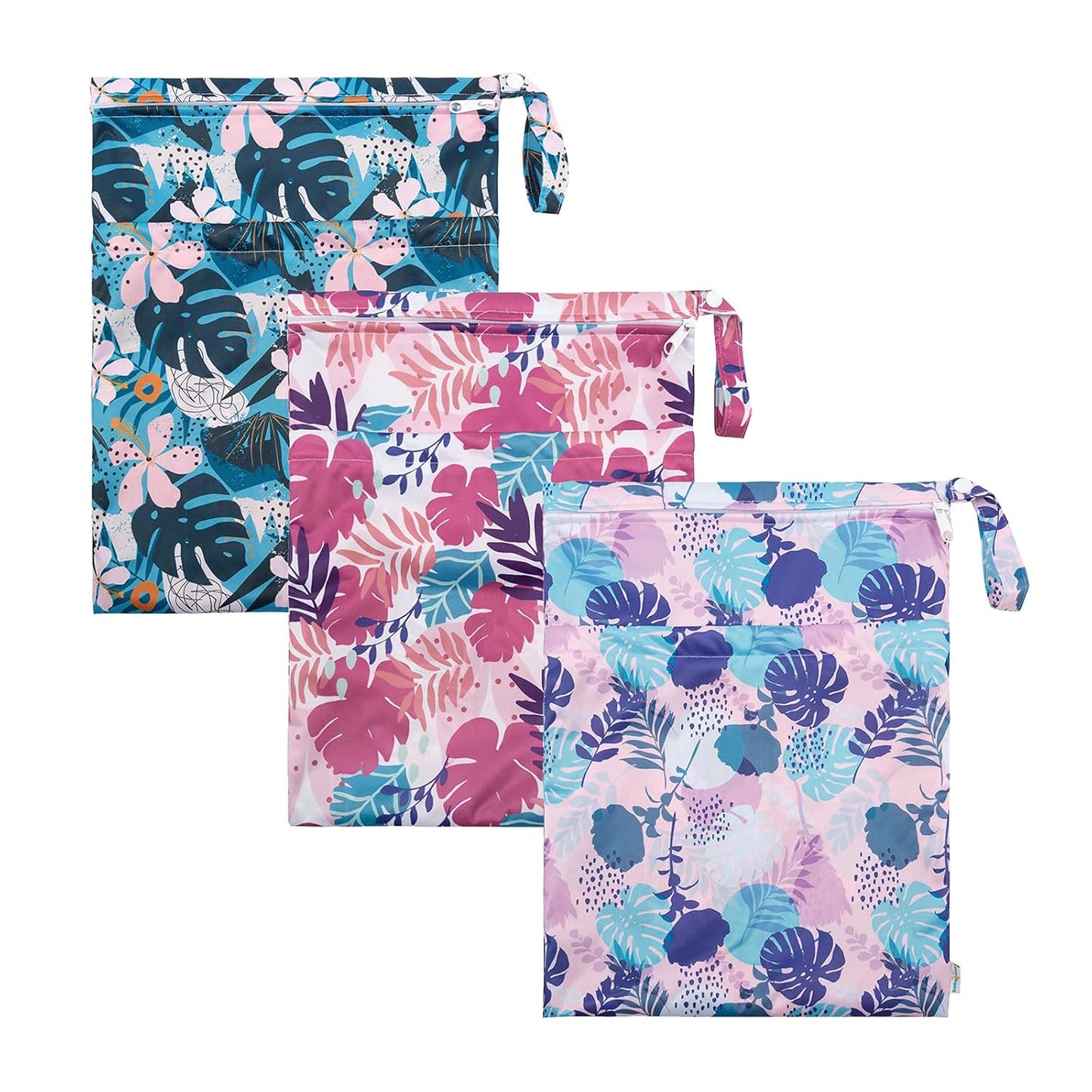 babygoal Wet Dry Bags for Baby Cloth Diapers, Washable Travel Bags, Beach, Pool, Gym Bag for Swimsuits & Wet Clothes with Two Zippered Pockets 3 Pack, 3LN19