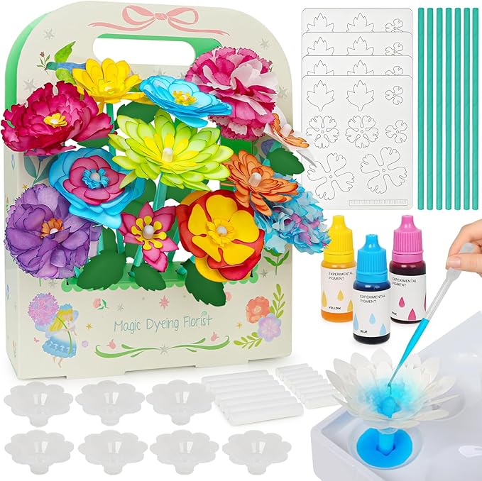 Paper Flower Science Kit, Kids DIY Arts and Crafts Color Changing Flowers Set, Flower-Dyeing Science Kits for Kids Age 8-12, Magic Flowers Paper for Girls 6 7 8 9 10 11 yr Christmas Birthday Gift