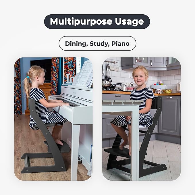 FORNEL Modern Black Wooden High Chair | The Adjustable Grow-with-Me Chair, A Sleek Alternative to Stokke | Perfect for Minimalist & Industrial Kitchens