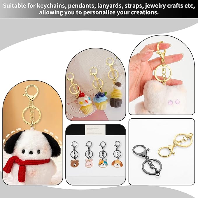 10 Pack a Set Metal Lobster Claw Clasps and Key Rings, Key Chain Accessories, Keychain Making kit for Keys, Art Crafts, Jewelry Making, Gold - Gunmetal