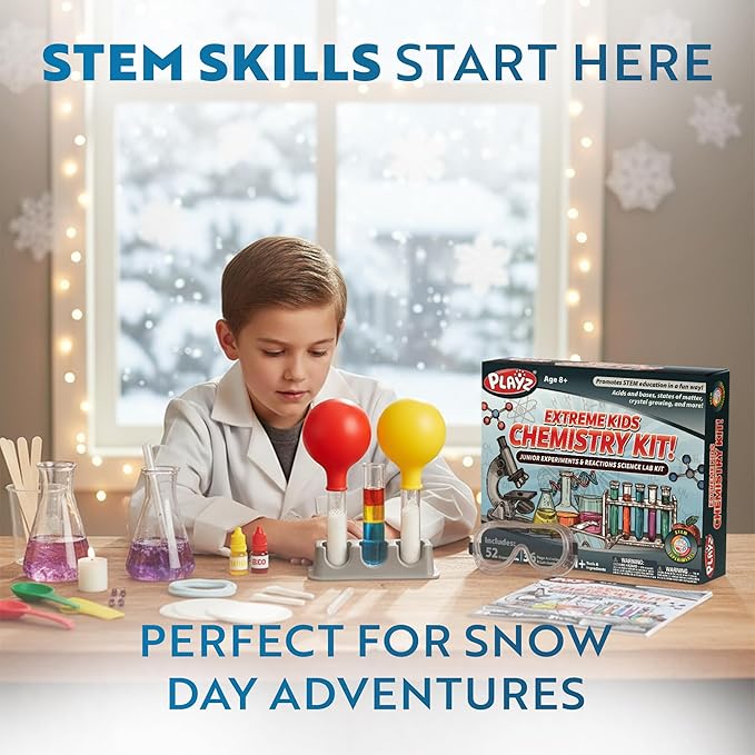 Playz Extreme Chemistry Set – 52 Unique Experiments, Science Kits for Kids Age 8-12, Lab Gear, Volcano Project, Learning Tools, Fair Activity, Discovery Gift, STEM Toys for Boys and Girls