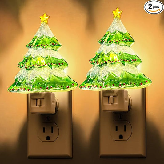 DORESshop Christmas Tree Night Light, 3000K Night Lights Plug into Wall, Cute & Funny Christmas Decor Night Light for Kids, Plug in Nightlight with 360° Rotatable, Holiday Party Decor, 2 Pack