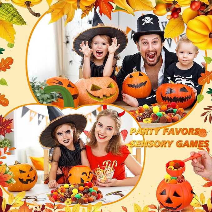 149 Pcs Thanksgiving Sensory Bin Filler Fall Sensory Bin Items Table Skills Set Include Cognitive Cards Acorn Maple Leaf Sunflower Pinecone Pumpkin Decor for Sorting Counting Training