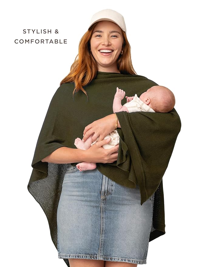 We are Amma | The Cocoon™ - Newborn Essentials Must Haves: Nursing Cover for Breast Feeding Essentials | Nursing Sweater Used as Breastfeeding Cover (Olive, Plus Size)