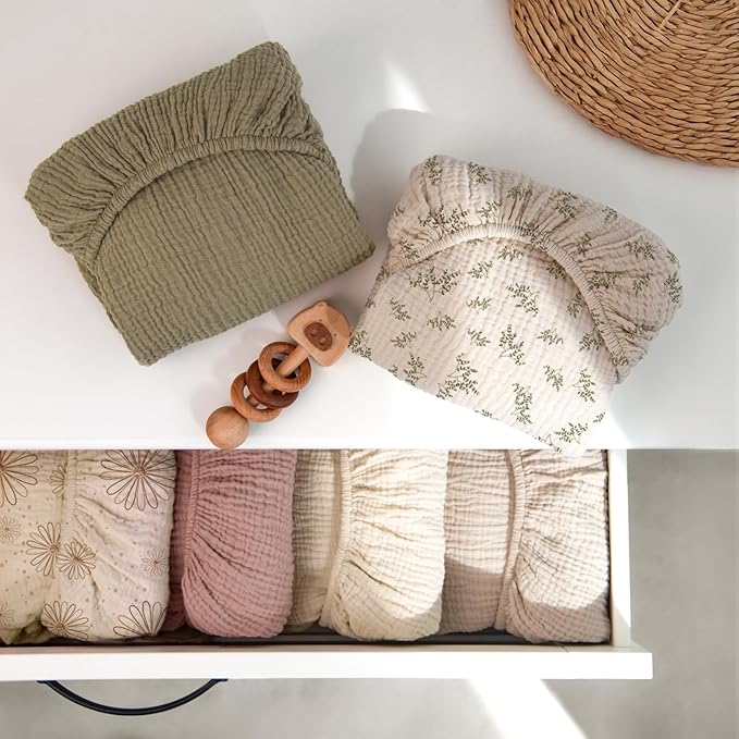 lulumoon Pack N Play Sheets Muslin: Cotton Fitted Sheets for Pack and Play Mattress - Soft Playard Sheets for Boys and Girls