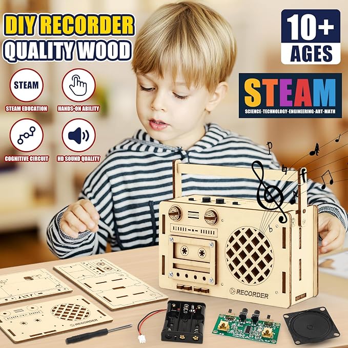 STEM Projects for Kids & Adults, Tape Deck Recorder Toy Model, DIY Science Experiment Electronics Kit, Beginner's Starter Set, Idea Gifts for Teenage Boy Girl