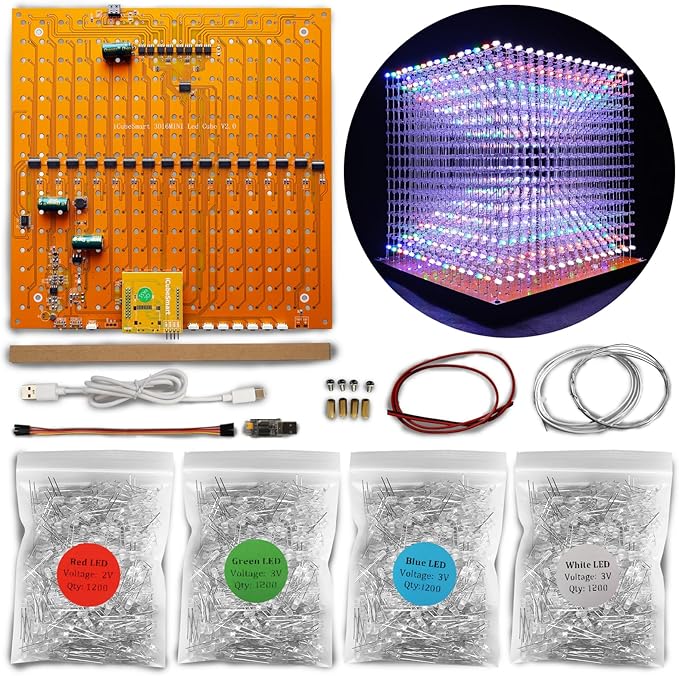 Mini 3D Led Cube DIY Electronics Kit Soldering Project Kit (3D16MINI-MULTI4-KIT)
