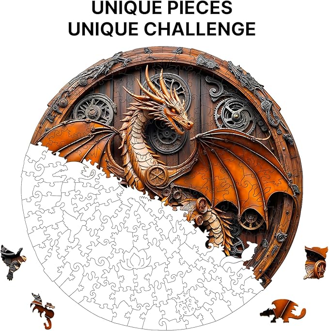 KAAYEE Wooden Puzzles for Adults, 3D Vision Mechanical Dragon Wooden Jigsaw Puzzles, Unique Shape Advanced Wood Puzzle Adult Birthday Fathers Mothers Gifts Family Games (M-11.4 * 11.3in-200pcs)