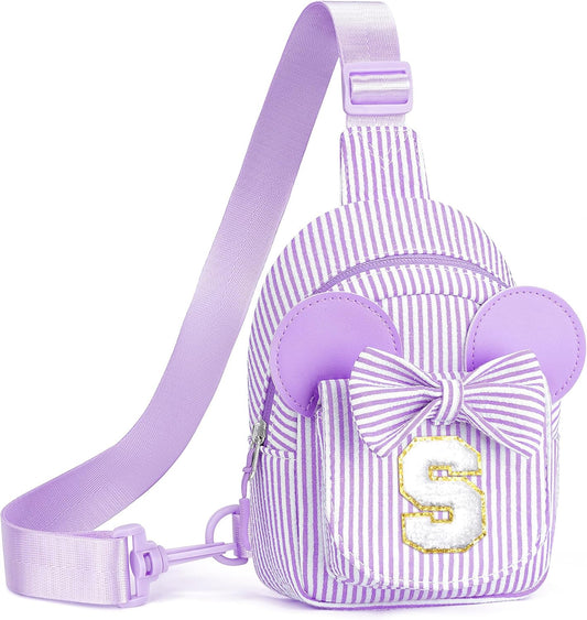 Birthday Gifts for Girls, Sling Bags for Girl Kid Travel, Birthday Gifts for 4 5 6 7 8 9 Year Old Girls Small Initial Purple Cross Body Sling Bag for Daughter Gift (Purple S)