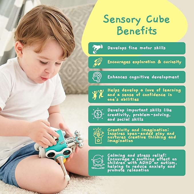 Jumble Dream Busy Cube Sensory Toys for Toddlers is a Handmade Montessori Fidget Cube - Wooden Busy Board Baby Activity Cube Travel Toy for Children with Autism Toys & ADHD 1 2 3