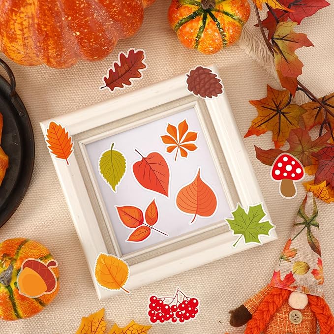 MARFOREVER 25 PCS Fall Window Gel Clings, Reusable Autumn Maple Leaves Thick Gel Clings Decals Thanksgiving Window Stickers for Kids Classroom Toddlers Home Party Supplies Window Glass Decorations