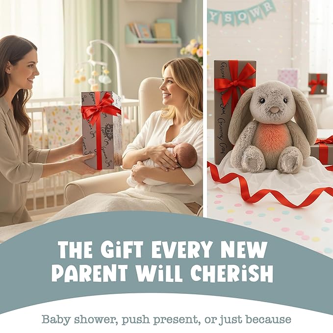 Gemma Joy Baby Sleep Soother Bunny for Baby – Cry Activated Heartbeat Stuffed Animal – Rechargeable Crib Soother with White Noise, Shush, Lullabies & Night Light – Newborn Essentials Must Haves