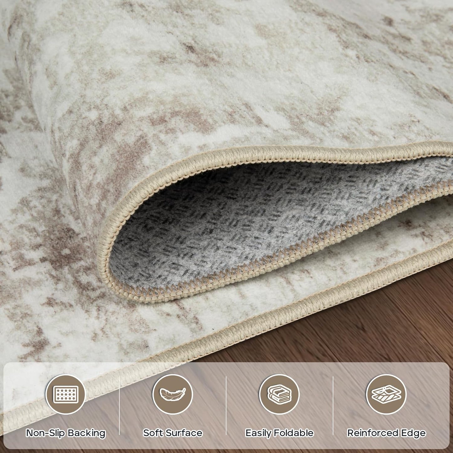 4x6 Area Rugs for Living Room Rug Washable: Modern Large Rug for Dining Room Bedroom Carpet Non Slip Low Pile 4 by 6 Indoor Abstract Nursery Home Office Beige