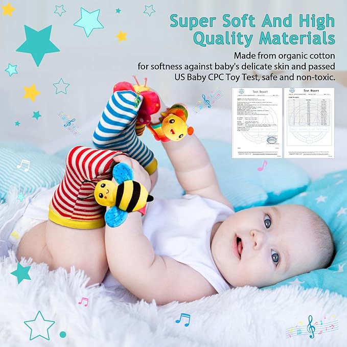Baby Toys 0-6 Months: Baby Rattles 0-6 Months Baby Essentials for Boys Girl Infant Toys Wrist Rattles Socks Hand & Feet Newborn Essentials Must Haves Registry Search Shower Gifts for 0-3 0-12 Months