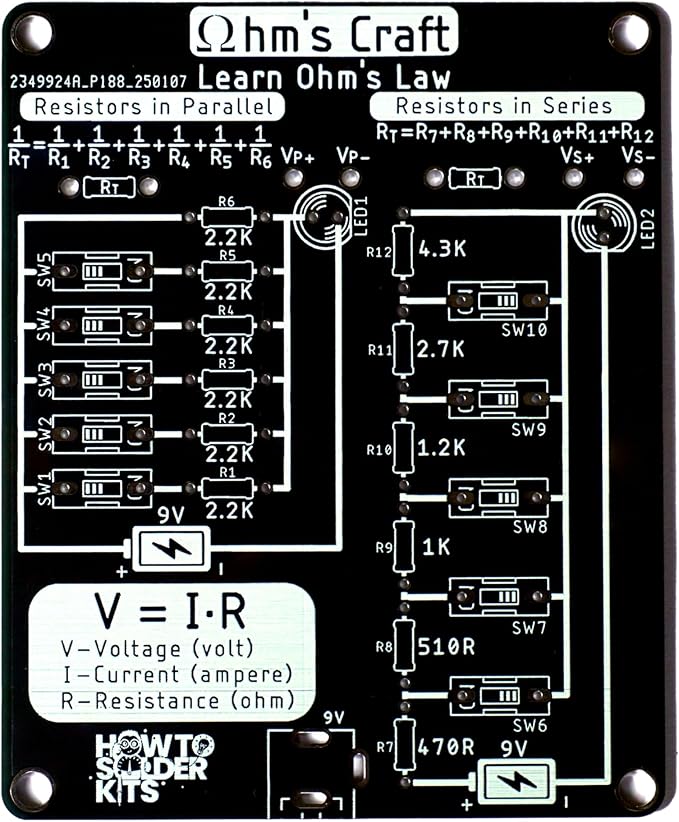Ohm’s Craft – DIY Educational Soldering Kit | Demonstrate Series & Parallel Resistor Networks | STEM Learning Board with LED Feedback & Test Points for Teens & Hobbyists