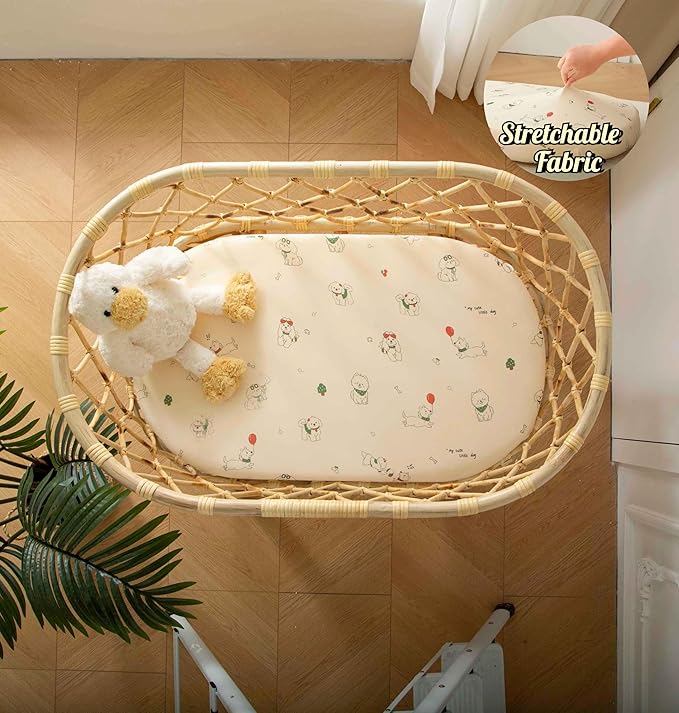 SDY Dog Bassinet Sheets Boys Girls,Fit for Rectangle, Round, Oval, Hourglass Mattress, Flexible for Different Bassinet Pad/Mattress 2 Pack 32 * 16 * 4 inches (Dog)