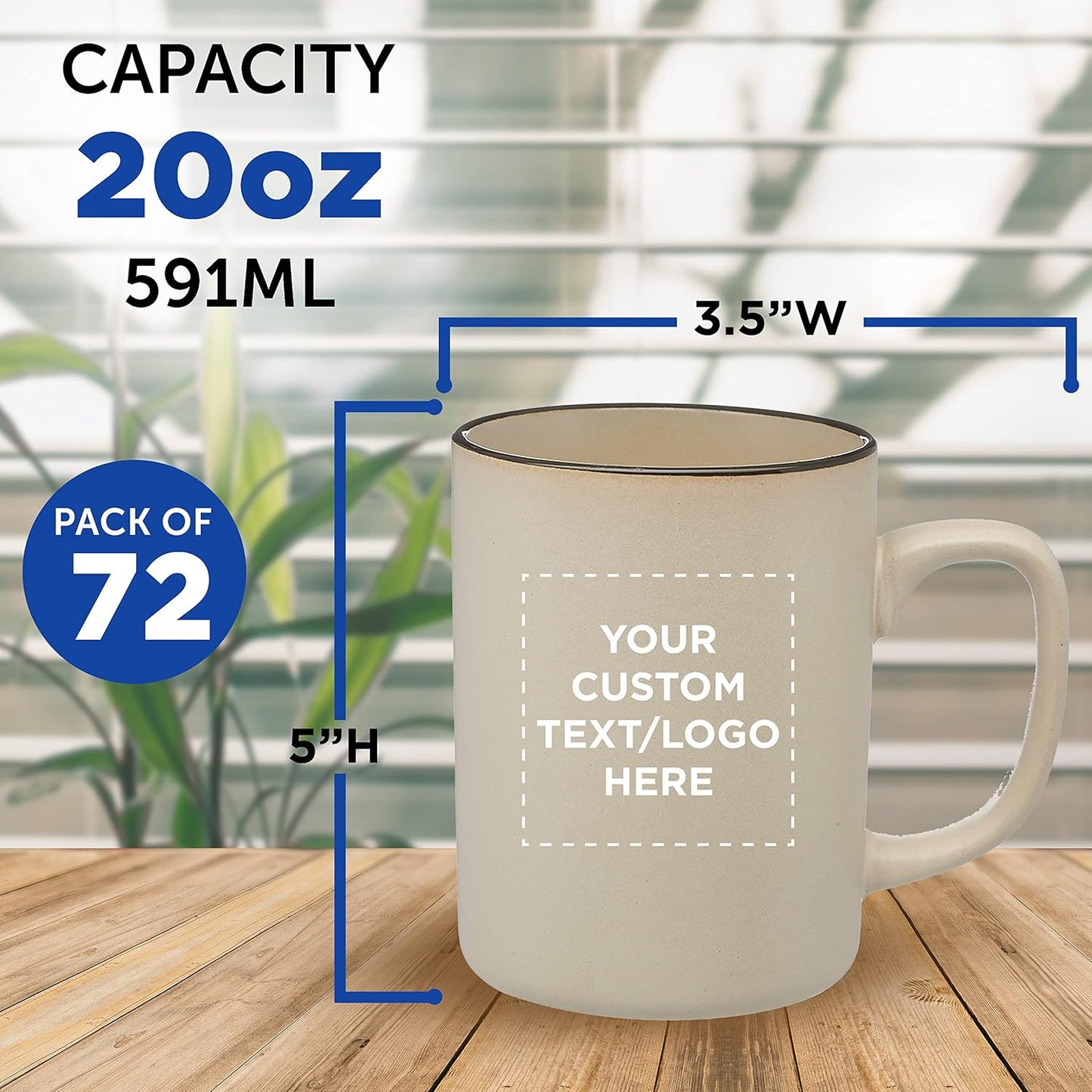 Custom El Grande Matte Ceramic Mugs 20 oz. Set of 72, Personalized Bulk Pack - Perfect for Tea, Espresso, Cappuccino, Hot Cocoa - Beige