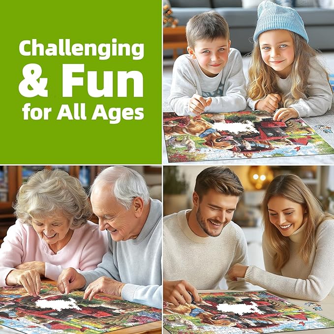 1000 Piece Farm Animals Jigsaw Puzzle - Classic Barnyard Scene, Challenging Adult Puzzle for Game Nights 27.5x19.7 Inch