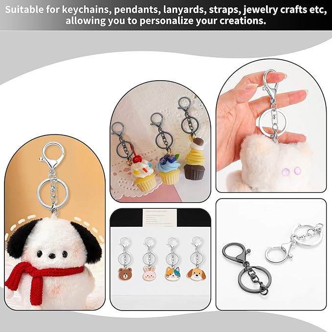 10 Pack a Set Metal Lobster Claw Clasps and Key Rings, Key Chain Accessories, Keychain Making kit for Keys, Art Crafts, Jewelry Making, Silver - Gunmetal