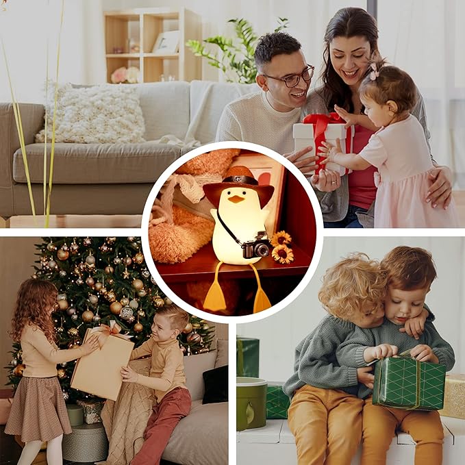 Duck Night Light for Kids, Cute Benson Ducks Gifts, Squishy Touch Silicone Animal Nursery Bedside Lamp Goose Gifts, Dimmer & Rechargeable, Birthday Gifts for Boys Girls Women Teens(Cowboy Duck)