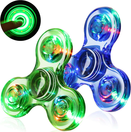 SCIONE 2Pack Fidget Spinners for Kids, LED Light up Sensory Fidget Toys for Kids Adults, Glow in The Dark Toys for Teens Boys Girls Halloween Classroom Prizes, ADHD Stress Anxiety Relief Fidgets