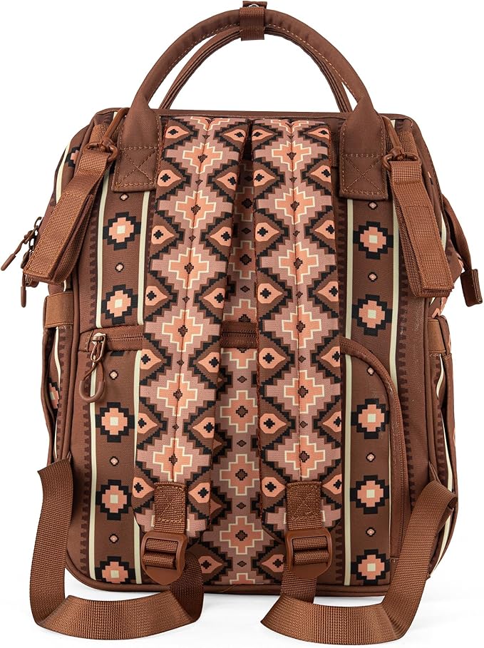 Wrangler Diaper Bag Backpack Aztec Travel Backpack Purses Western Multi-Function Baby Bags for Mom with Waterproof Insulated Pockets