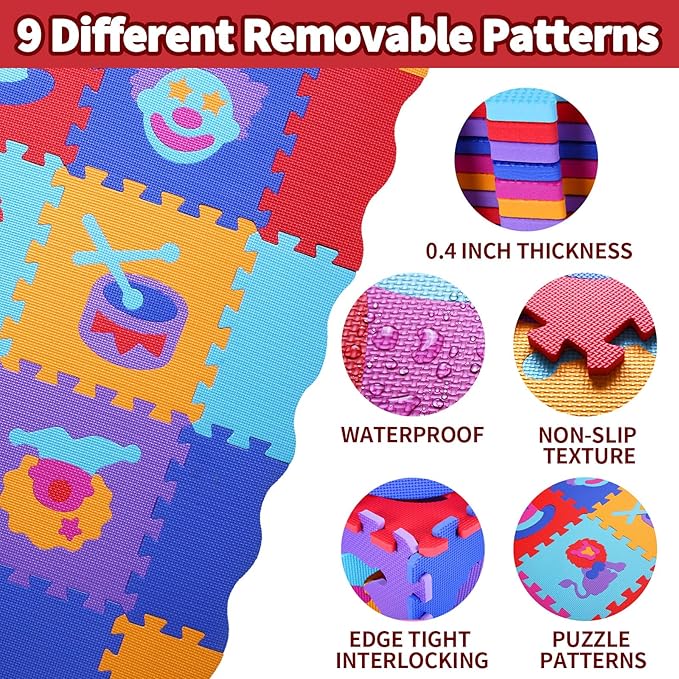 Coolcandy Baby Play Mat, 25Pcs Interlocking Puzzle Floor Mat, with Safety Fence - 0.4" Thick Non-Toxic EVA Foam Play Mat, for Infants & Toddlers 3-36 Months, Soft Puzzle Tiles for Play Areas