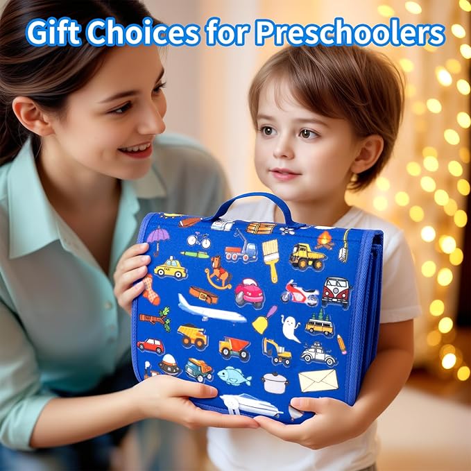 12-Page Toddler Busy Board Montessori Toys, Busy Book for Toddlers, Boy Girl Birthday Gift,Toddler, 24 in 1 Activity Sensory Toys for Motor Skills, Travel Toy for Car Airplane (Blue)