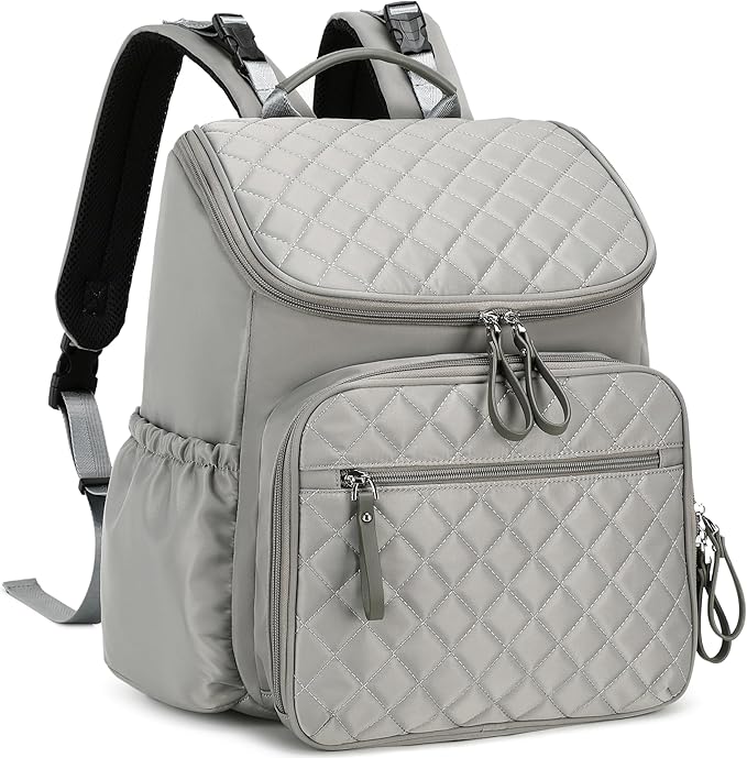 Large Capacity Diaper Bag Backpack with Stroller Buckle, Water-Resistant Travel Baby Bag with Insulated Pockets (Classic, Grey)