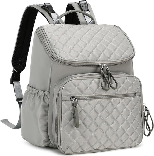 Large Capacity Diaper Bag Backpack with Stroller Buckle, Water-Resistant Travel Baby Bag with Insulated Pockets (Classic, Grey)