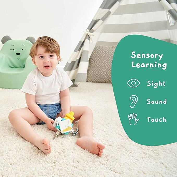 Jumble Dream Busy Cube Sensory Toys for Toddlers is a Handmade Montessori Fidget Cube - Wooden Busy Board Baby Activity Cube Travel Toy for Children with Autism Toys & ADHD 1 2 3