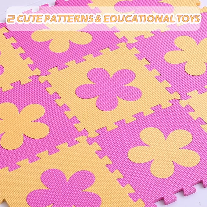 Coolcandy Baby Play Mat Without Fence, 9Pcs Interlocking Puzzle Floor Mat, 0.4" Thick Non-Toxic EVA Foam Play Mat, for Infants & Toddlers 3-36 Months, Soft Puzzle Tiles for Play Areas