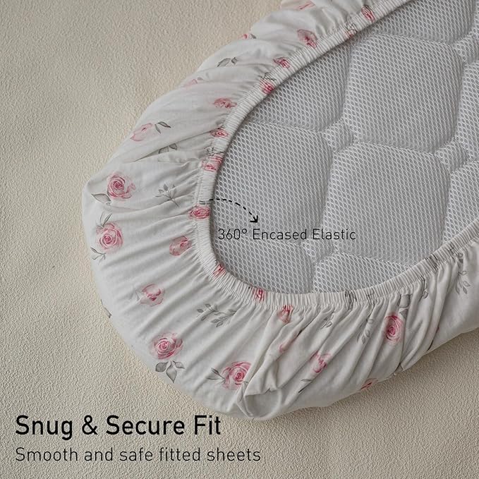 Gllquen Baby Bassinet Sheets 2 Pack, 100% Organic Cotton Bassinet Fitted Sheets for Girls Boys, Soft & Breathable Unisex Baby Mattress Sheet for Standard Bassinets 33"x17"(Pink)