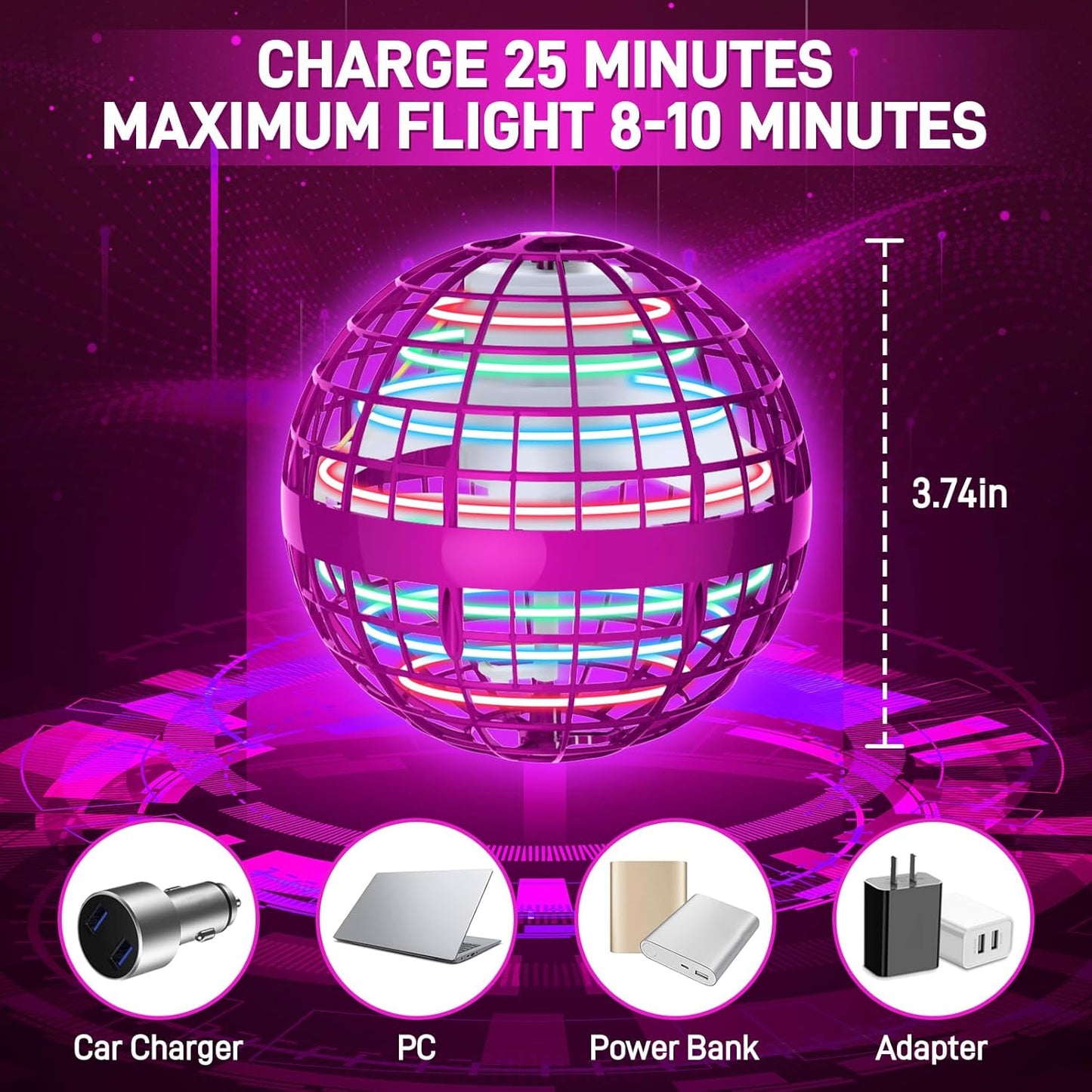 Flying Orb Ball 2023 Upgraded - Hover Orb Magic Light Up Orb Mini Drone Cosmic Globe Flying Spinner for Kids Teens Adults Flying Ball Orbit Ball for Birthday Gift Family Gatherings Christmas (Pink)