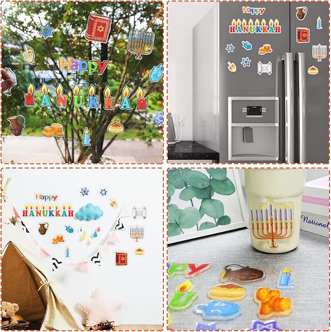 20 PCS Hanukkah Thick Gel Clings Chanukah Window Gel Clings Decals Stickers for Kids Toddlers and Adults Home Airplane Classroom Nursery Winter Holiday Party Supplies Decorations Removable and