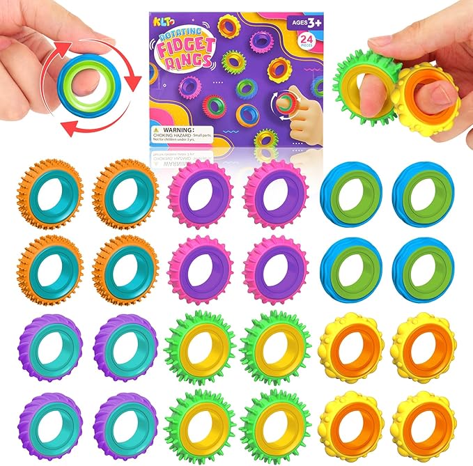 Fidget Toys Sensory Rings for Kids: 24 Pack Goodie Bags Stuffers for Kids - Quiet Stress Toys for Autism Calming - Fun Fidgets for Classroom Prizes Stocking Stuffers