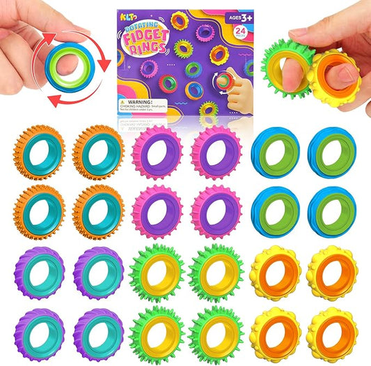 Fidget Toys Sensory Rings for Kids: 24 Pack Goodie Bags Stuffers for Kids - Quiet Stress Toys for Autism Calming - Fun Fidgets for Classroom Prizes Stocking Stuffers