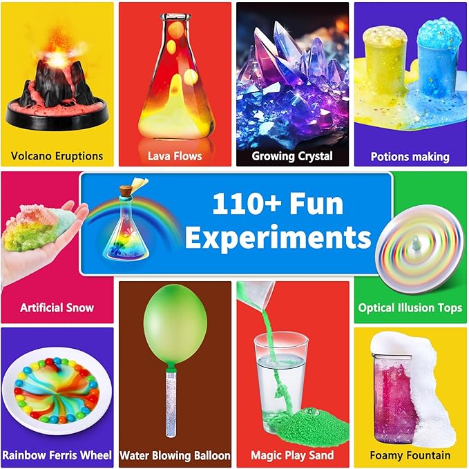 110+ Science Experiments Kits for Kids, Science Projects STEM Activies Toys Gifts for Boys & Girls, Volcano Eruption, Chemistry Set and More Scientist Educational Toys