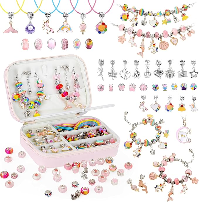 Emibele Bracelet Making Kit for Girls, 133 PCS Jewelry Making Kit DIY Art Crafts Toy with Portable Jewelry Organizer Box for Girls 5-12, Gifts for Teens Women on Birthday Valentines Christmas
