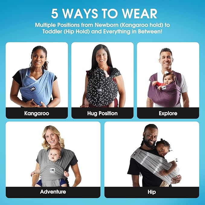 Original Baby K'tan Baby Carrier: #1 Easy Pre-Wrapped, Soft, Slip-On, No Rings, No Buckles | 5 in 1 Baby Sling Gift | The Best Hands Free Infant Wrap | Heather Grey | Medium