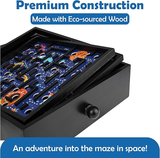 'STERLING Games Wooden Labyrinth Space Shuttle Theme Tilt Maze Game with Marble Ball and 60 Waypoints for 6 Years Up, 13.5" x 13" Board