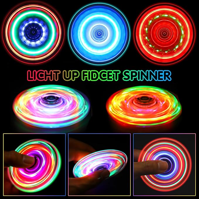 Fidget Spinner for Kids Adults, Light up Sensory Fidget Toys for Kids 4-8-12, Classroom Prizes LED Glow in The Dark Hand Spinner for ADHD Autism Boys Girls 3-5 Christmas Stocking Stuffers Gifts