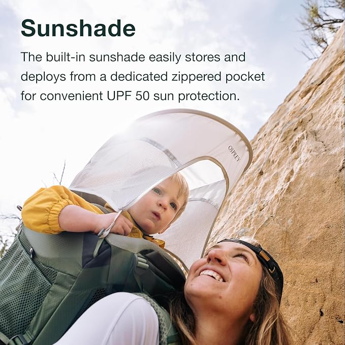 Osprey Poco Premium Child Carrier Backpack - Deluxe Kid Carrier for Hiking with Built-in Sunshade, Removable Daypack, and Adjustable Fit - Premium Comfort for Parent and Child