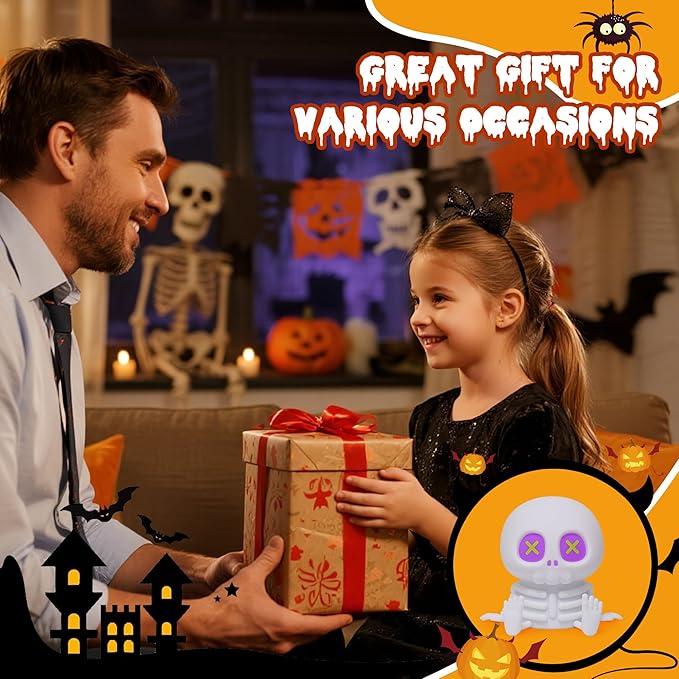 Ammonite Skeleton Night Light, Silicone Skull Lamp, 8 Colors & 2-Level Adjustable Warm Light, Touch Control LED Bedside Lamp for Home, Gaming Room, Halloween Decor, Gift for Christmas Birthday