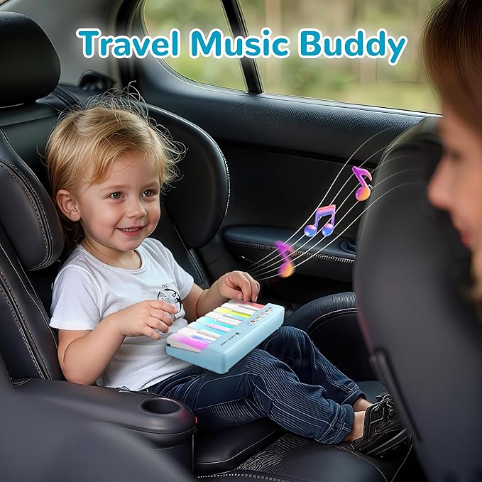 iPlay, iLearn Kids Piano Toy W/Rainbow Lights, Portable Travel Piano Keyboard Toddlers Musical Instrument Learning Toys, Music Interactive Birthday Gift for 2 3 4 5 6 Year Old Boys Children