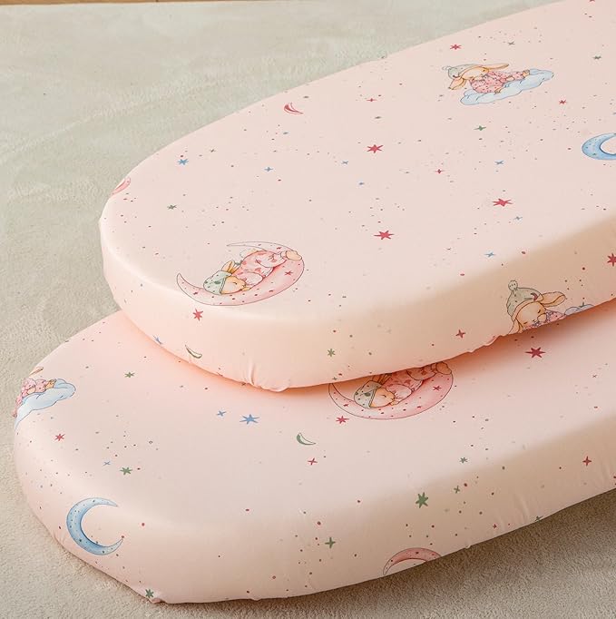 SDY Rabbit Bassinet Sheets Boys Girls,Fit for Rectangle, Round, Oval, Hourglass Mattress, Flexible for Different Bassinet Pad/Mattress 2 Pack 32 * 16 * 4 inches (Easter Day&Rabbit)
