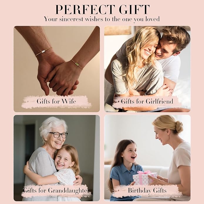 Birthstone Gold Bracelets for Women Girls Non Tarnish - Trendy Dainty 14K Gold Plated Bracelet Friendship CZ Bracelets Anniversary Birthday Gifts for Mom Girlfriend